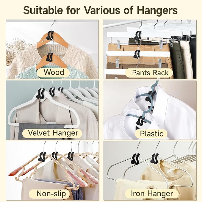 Clothes Hanger Connector Hooks, 60 Pcs Heavy Duty Velvet Clothes Hangers with Cascading Hook, Space Saver Mini Cascading Hangers for Clothes, Closet(Black)