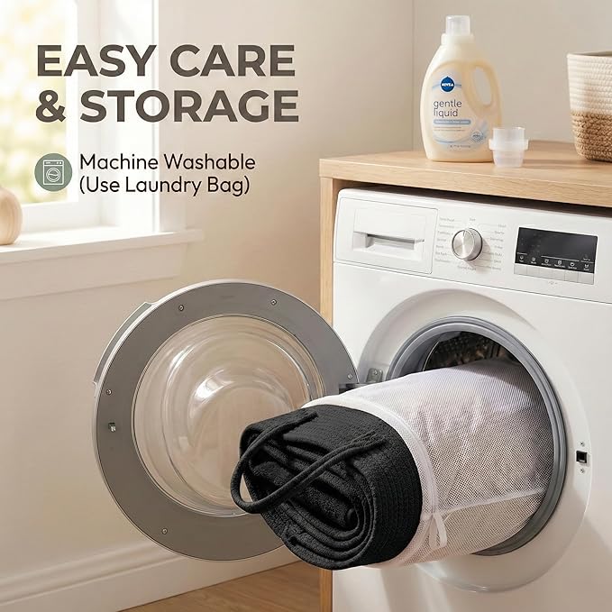 65L Extra Large Blanket Basket for Living Room - Woven Cotton Rope Laundry Hamper with Reinforced Handles - Storage Bin for Pillows, Comforters & Toys - Machine Washable,Black