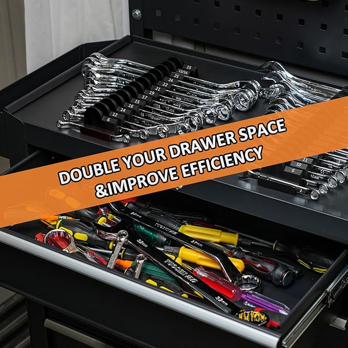 52 pcs Modular Wrench Organizers for Tool Drawers - Wrench Rack with Metric&SAE Labels, Perfect Tool Storage Holder. Gift for Father or Boyfriend.(Red)