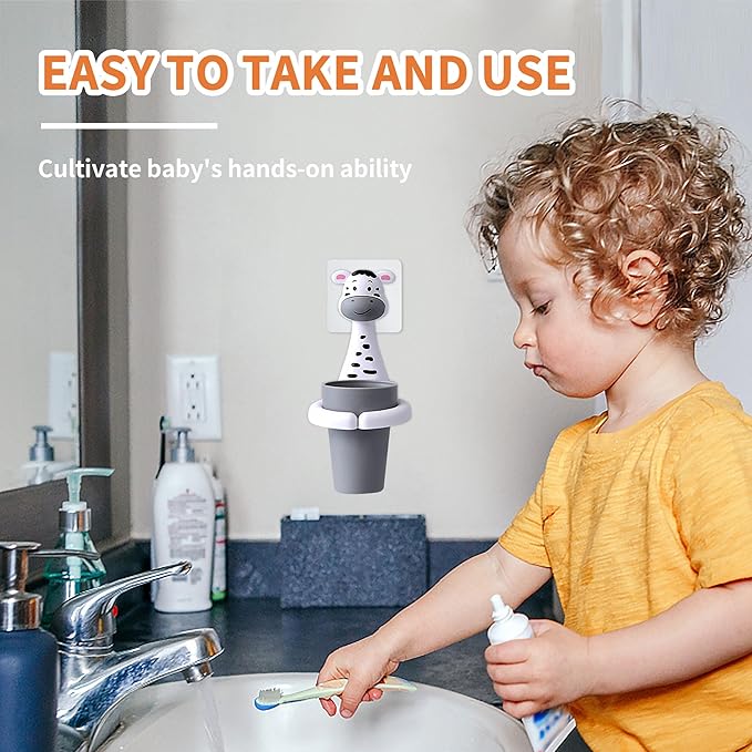 Kids Toothbrushes Holder Animal Tooth Cup Holder Wall Mounted Sucker Toothpaste Storage Set Cute Household Toothpaste Rack Mouthwash Cup Rack for Children,No Punching Shelf Bracket with Cup
