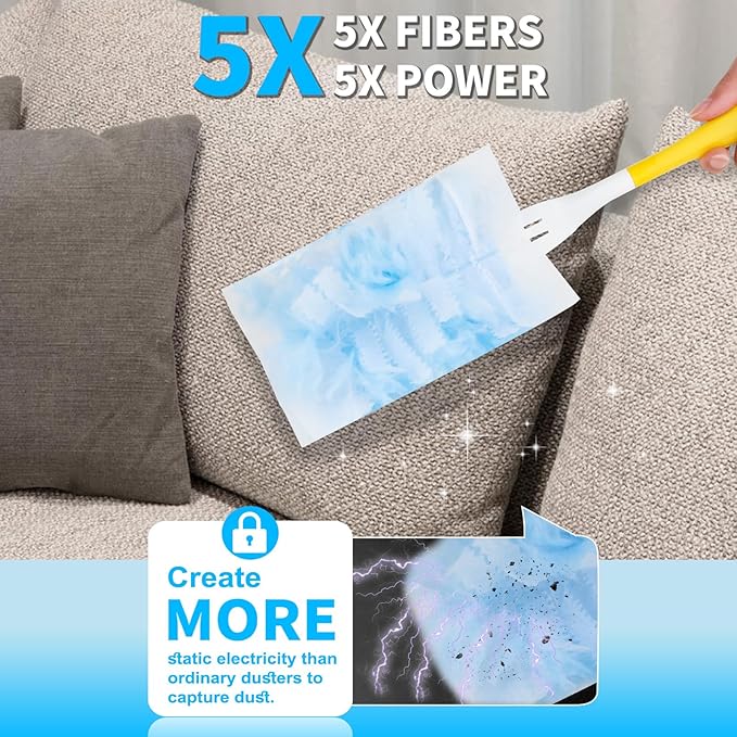 Duster Refill for Cleaning with 1 Handles, Heavy Duty Disposable Duster Kit Unscented Replacement Head Dust Removal Brush for Electronics, Furniture, Blinds, Ceiling Fans, Walls (10pack)