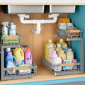 Jusdyrack Under Sink Organizer, 2 Packs 2 Tier Gray Under Sink Organizers and Storage, Slide Out Pull Out Cabinet Organizer Shelf, Metal Sliding Drawer for Kitchen Bathroom Cabinet Organization Rack
