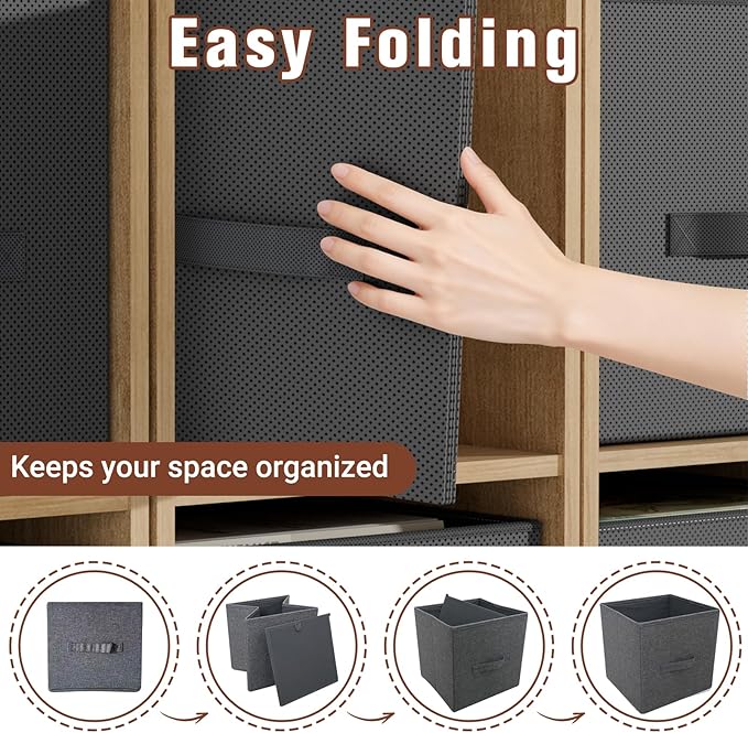 Fabric Storage Bins, Foldable Storage Cubes Baskets with Handle for Organizing, Collapsible Bins Cube Organizer Baskets for Closet, Shelves, Clothes, Towel (Gray, 2 Pack)
