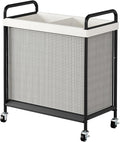 WOWLIVE Laundry Hamper 2 Section, 100L Rolling Laundry Basket with wheels and Removable Liner Bag, Double Laundry Sorter with Metal Handle, Clothes Hamper for Laundry Room, Bathroom and Dorm, Beige