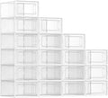 SONGMICS Shoe Boxes, Pack of 18 Shoe Storage Organizers, Stackable Clear Plastic Boxes for Closet, Sneakers, 13.1 x 9.1 x 5.6 Inches, Transparent and White ULSP18SWT