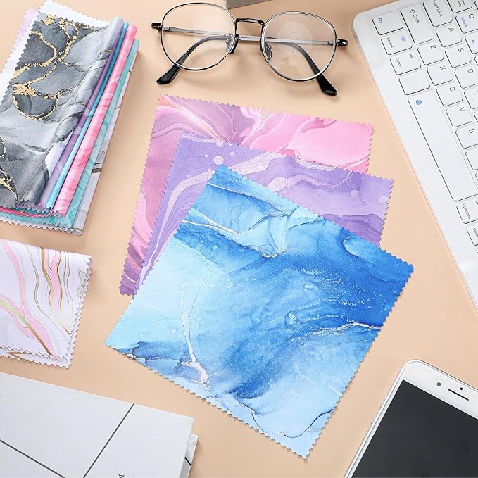 Sinmoe 20 Pcs Microfiber Cleaning Cloth Cute Marble Design Microfiber Cloth Soft Gifts Multicolor Glasses Cleaner Wipes for Eyeglasses Camera Lens Cell Phone Screens Glasses, 6 x 6 Inches