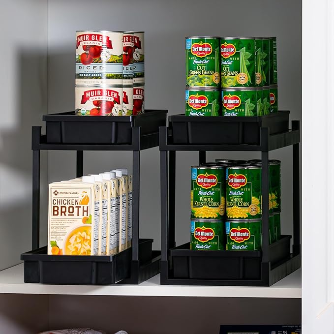 IRIS USA Under Sink Organizer, 2 Pack, Bathroom Organizers and Storage, Pull Out Under Cabinet Kitchen Shelf Pantry Under Counter, Cleaning Supplies, Vertical Spice Rack Slide Out Drawer, Easy Install