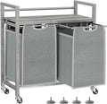 Laundry Hamper, Laundry Basket, Laundry Sorter with 3 Removable Bags, Clothes Basket with 3 Compartments, Wheels, Shelf for Laundry Room Bathroom Bedroom (2 Bags-Gray)