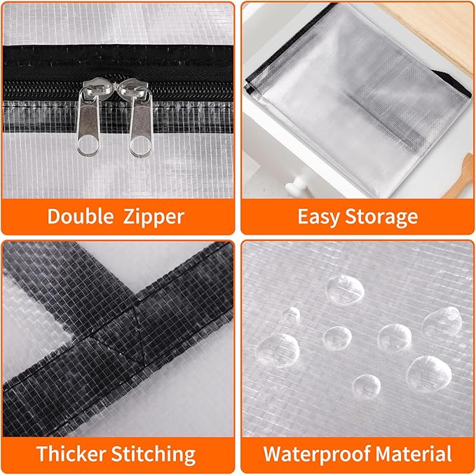 8 Pack Long Clear Storage Bags for Comforter, Clothes & Bedding, Plastic Blanket Storage with Zipper and Handle, Moving Bags, Closet Organizer and Under-Bed Storage (90L, 39.4"*7.1"*19.7")