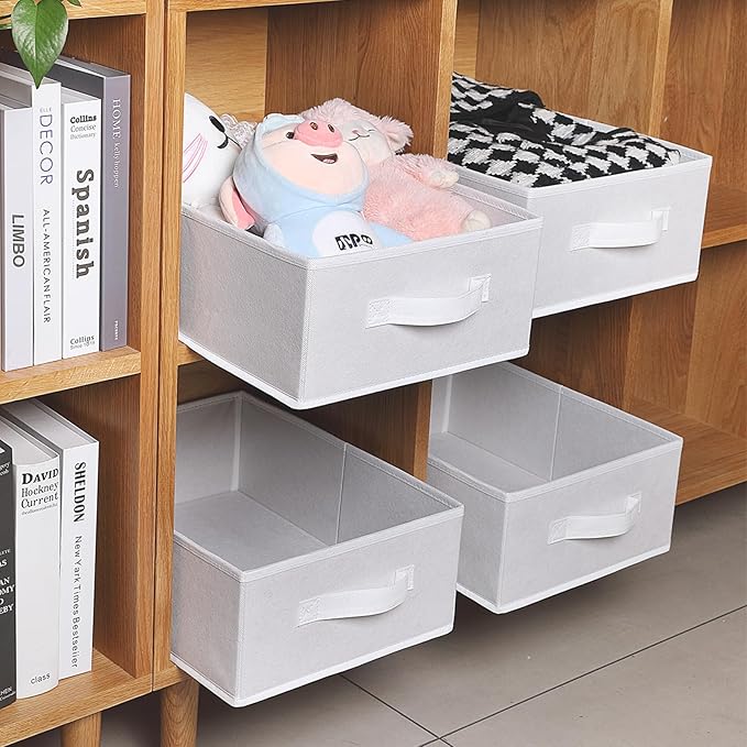 BOMKEE Clothings Collapsible Storage Bins, Foldable Organizers and Storage Baskets Cube Storage Bin for Bedroom Living Room (4 Pack) (White, 15.4x11.4x5.5inch)