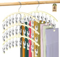 Legging Organizer for Closet, Metal Yoga Pants Hangers 4 Pack w/10 Clips Holds 40 Leggings, Space Saving Hanging Closet Organizer w/Rubber Coated Closet Organizers and Storage, Ivory