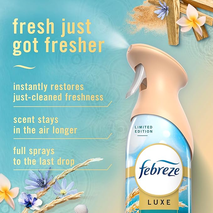 Febreze Air Mist, Air Freshener, Odor Fighting Room Spray, Deodorizer for Home Bathroom Kitchen Office Apartment, Lilac Sunrise, Warm Ocean Breeze, Summer Golden Hour Variety Pack, 8.1oz (Pack of 3)