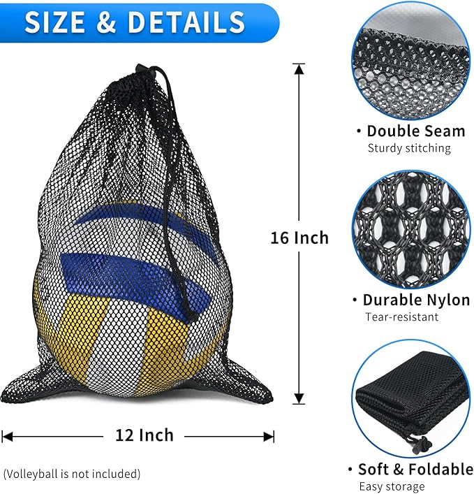 10 Pcs Mesh Drawstring Bag 12" x 16" with Cord Lock Closure, Heavy Duty Nylon Durable Mesh Bag for Laundry Swimming Gym Travel Beach Toys Mushroom Foraging (Black)