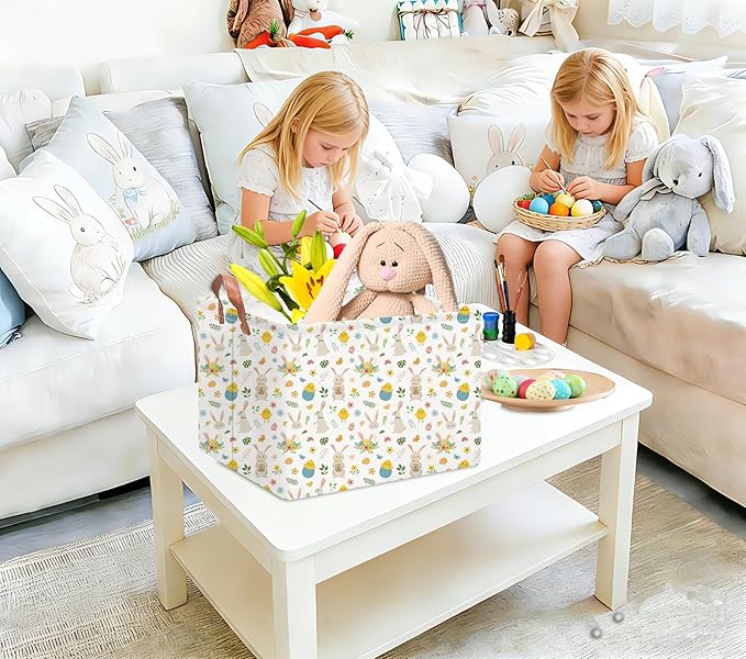 Rectangular Easter Eggs Basket Empty,Toys Bin with Handles,Baby Room Decor,Gift Basket(Watercolor Easter Basket)
