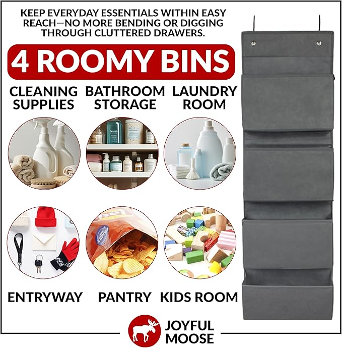 Joyful Moose Over the Door Hanging Organizer Closet Storage Bins Grey