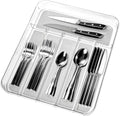 madesmart Premium Clear Silverware Tray, 6 Compartment Flatware Organizer for Forks, Knives & Spoons, Soft Grip Lining & Non Slip Base, Grey
