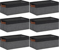 GhvyenntteS Small Fabric Storage Bins with Handles 6 Pack, 11.8" x 7.87" x 5.11" Storage Baskets for Shelves, Baskets for Organizing Clothes Underwear Socks Hats DVDs (Grey/Black)