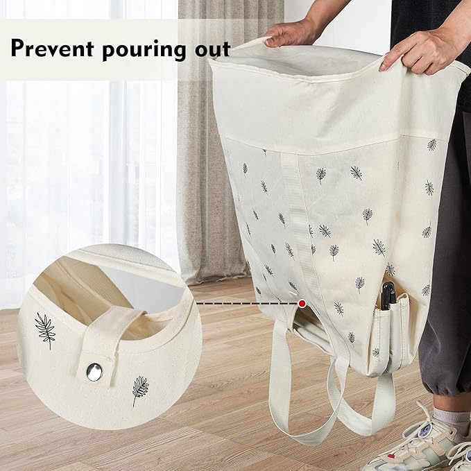 JOMOLA Collapsible Laundry Hamper 70L Large Foldable Laundry Basket Canvas Dirty Clothes Hamper Laundry Tote Bag with Handles for Family College Dorm Storage (Beige)