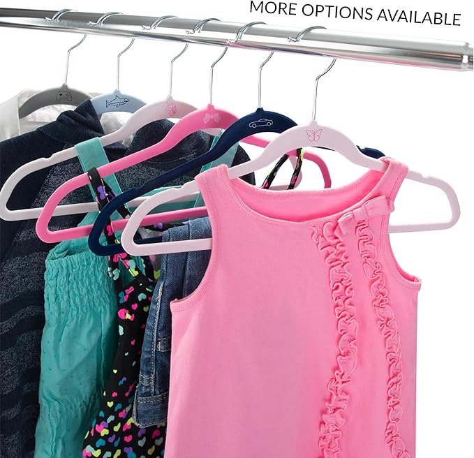 Simplify Kids 100 Pack Velvet Hangers with Shark Icon in Light Blue