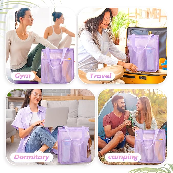 famichan Portable Mesh Shower Caddy, Gym Travel Camp Dorm Room Essentials for College Student Girl, Purple Bathroom Shower Bag