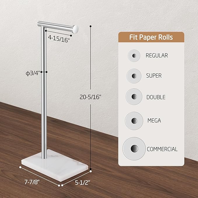 KES Natural Marble Toilet Paper Holder Stand, Bathroom Free Standing Toilet Paper Holder SUS304 Stainless Steel, Polished Finish, BPH285S1