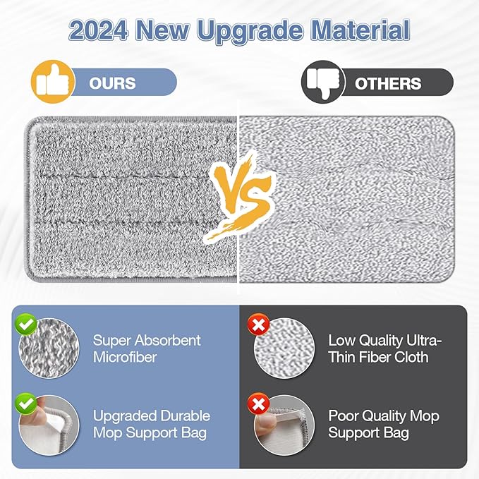 Flat Mop Head Replacement Pads Compatible with Joy-MOOP Mop and Bucket Set, Reusable Washable Squeeze Microfiber Mop Refills for Oshang Bosheng Mop - 13" X 4.9", Grey Only