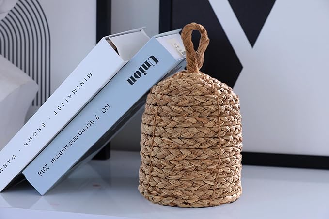 PEMAR Natural Wicker Door Stopper with Handle, Decorative Door Stop, Heavy Indoor Doorstop, Rustic Farmhouse Blocker Jammer 5.1''D x 7.5''H (Seagrass)