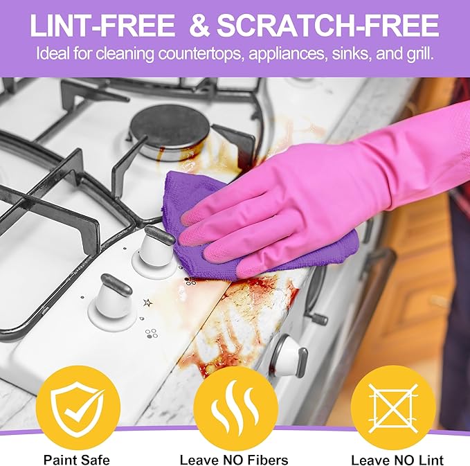 HOMERHYME Microfiber Cleaning Cloth, 12 Pack Purple Cleaning Rags,12" X 11" Lint Free Dish Towels Wash Cloths, Reusable Microfiber Towels for Home and Kitchen Bathroom Apartment Cleaning Supplies