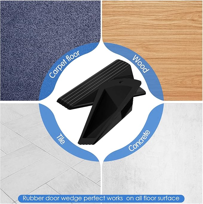 Frienda 4 Pcs Jumbo Door Stoppers Heavy Duty Door Stopper Tall up to 2inch Tall Wedge TPR Large Wedge Stackable Big Rubber Doorstop for Hotel Carpet Hardwood Concrete and Tile (Black)