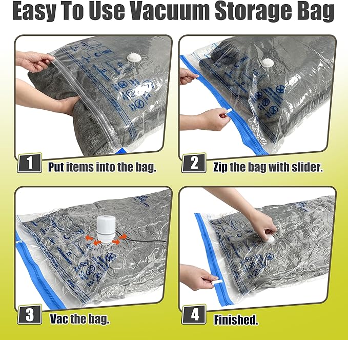 HIBAG Vacuum Storage Bags with Electric Pump, Vacuum Seal Space Saver Bags for Clothes, Clothing, Pillows, Blanket Bedding Comforters, Large 10 pack