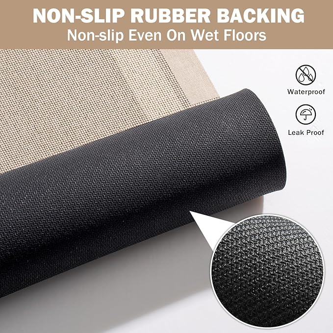YDKGL Non Slip Bath Mat, Rubber Backing Ultra Thin Bathroom Rugs Fit Under Door Quick Dry Super Absorbent Washable Bath Rug Shower Mat for Bathroom Floor Bathtub Shower Sink, Easy Care Beige 24"x 35"