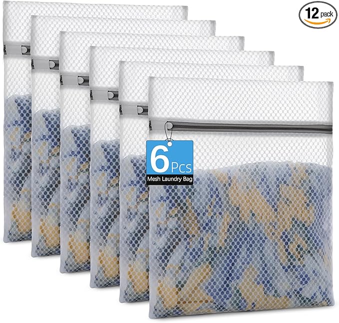 Honeycomb Mesh Laundry Bags for Delicates - 12x16 Inches Medium Washing Bags for Bras, Lingerie, Socks, Baby Clothes - Gentle Wash Protection with Zipper Closure (12)