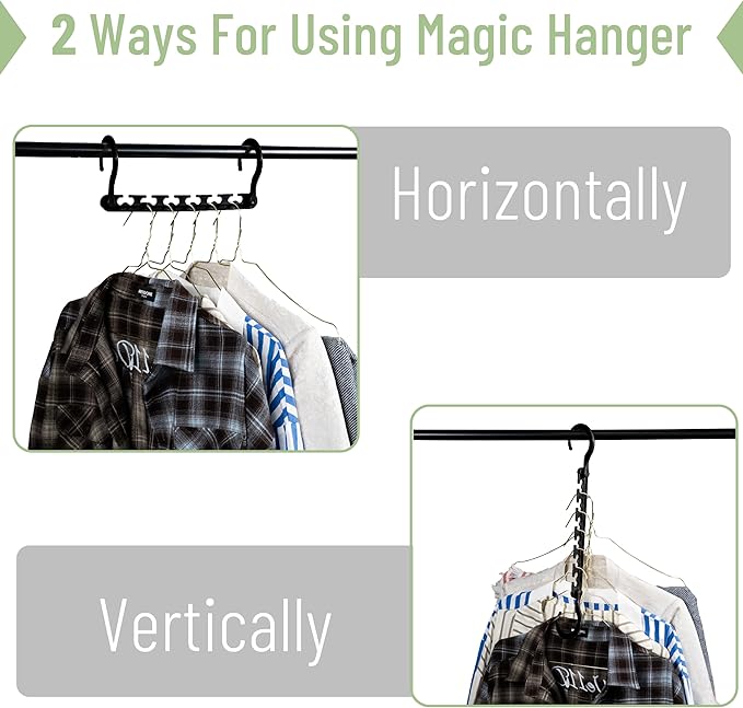 Mr. Pen- Space Saving Hangers for Clothes, 12 pcs, Black, Plastic Multi Clothes Hangers Space Saving, 6 Slots, 360° Rotating Hooks
