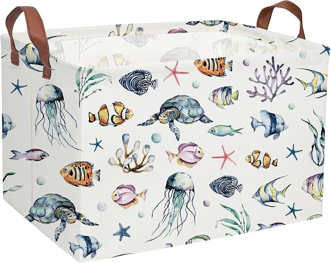 Sanjiaofeng Rectangular Kids Basket Ocean Storage Bins,Boys and Girls Storage Basket with Handles.Clothers,Toys,Books,Kid's Gifts Bins. (Ocean)