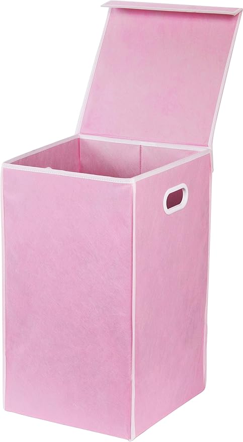 Simple Houseware Foldable Laundry Hamper Basket with Lid, Pink