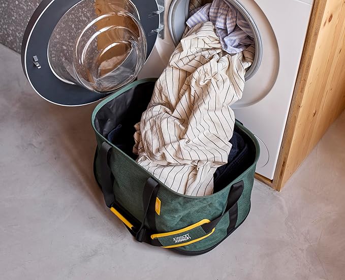 Joseph Joseph Hold-All Collapsible 45L/11.89 Gallon Outdoor Washing Laundry Basket with Shoulder Strap, Durable Fabric, Waterproof Base (Dark Green)