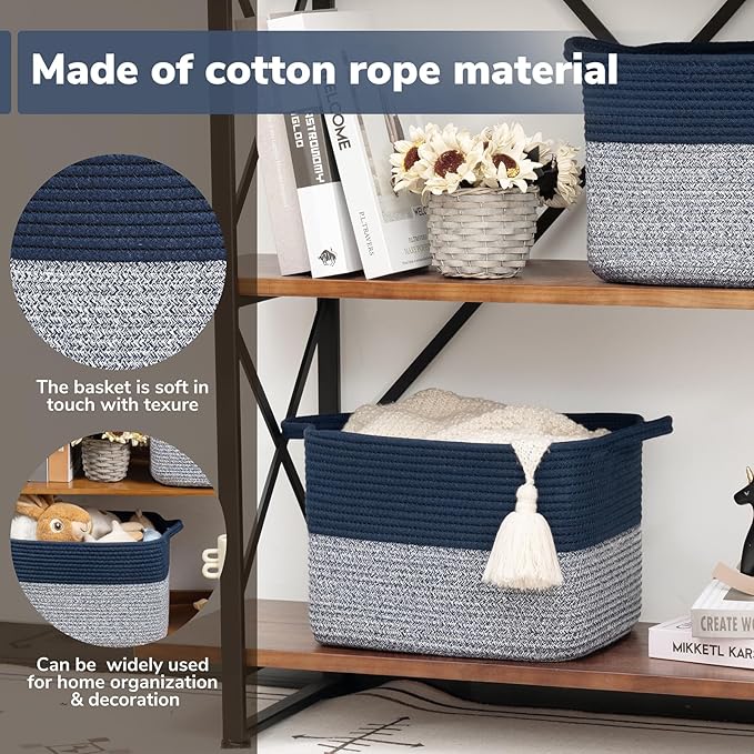 Goodpick Cube Storage Bins - Shelf Baskets for Towel Book Clothes, Closet Storage Bins for Office Woven Toy Basket for Shelves Baby Laundry Basket, 13''x10''x 9''