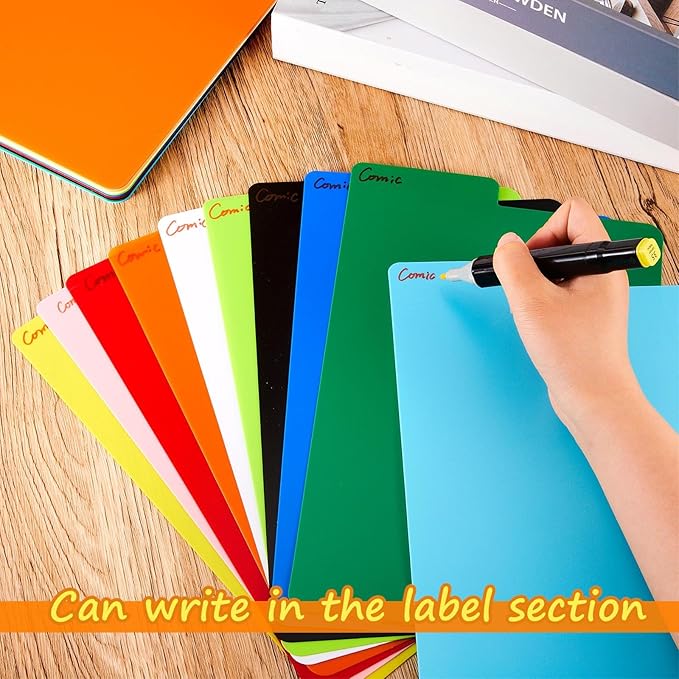 Lewtemi Comic Book Dividers Multicolor Frosted Card Separator with Tabs Large Plastic Comic Book Dividers for Comic Book Storage Boxes, 10 Assorted Colors, 7.25 x 11.25 Inch(50 Pcs)