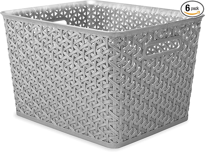 Whitmor Resin Form Tote, Large, Silver, 6 Pack