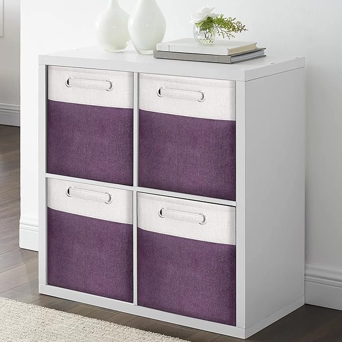 13 Inch Cube Storage Bins Purple - 3-Pack Purple Storage Cubes with Handles, 13x13x13 Fabric Storage Bins, Foldable Dark Purple Storage Baskets for Shelves, Cloth Organizer Cube Bins