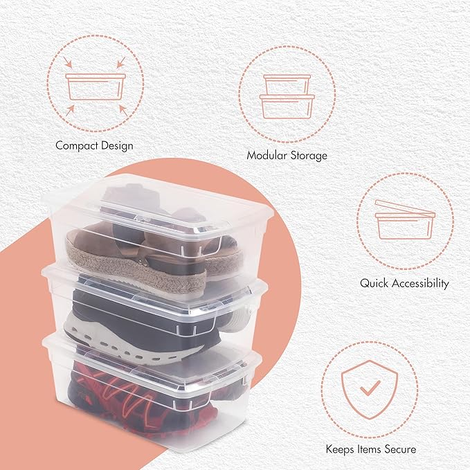 ORGANIZE-IT!, Pack of 15-6QT Ultra Premium Clear Shoe Box, Modular Storage Box for Shoes, Versatile Organization and Storage Box with Clear Base and Lid, 12.9" L X 7.9" W X 4.7" H