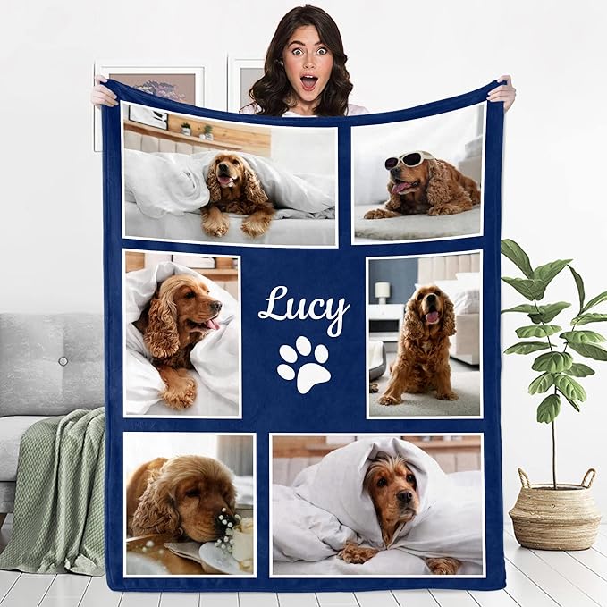 Personalized Pets Blanket with Photos, Custom Blanket for Small Dogs, Personalized Dog Blankets with Picture, Memorial Gifts for Pet Passing Away