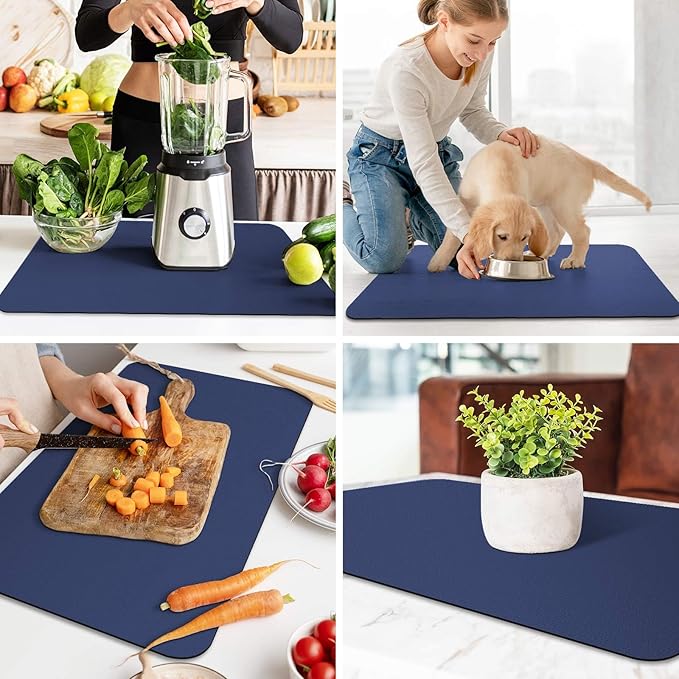 WISELIFE Dish Drying Mat Super Absorbent Drying Mat Large Dish Drying Mats for Kitchen Counter Easy Clean Dish Mat Kitchen Drying Mat18"x 28" Classic Blue
