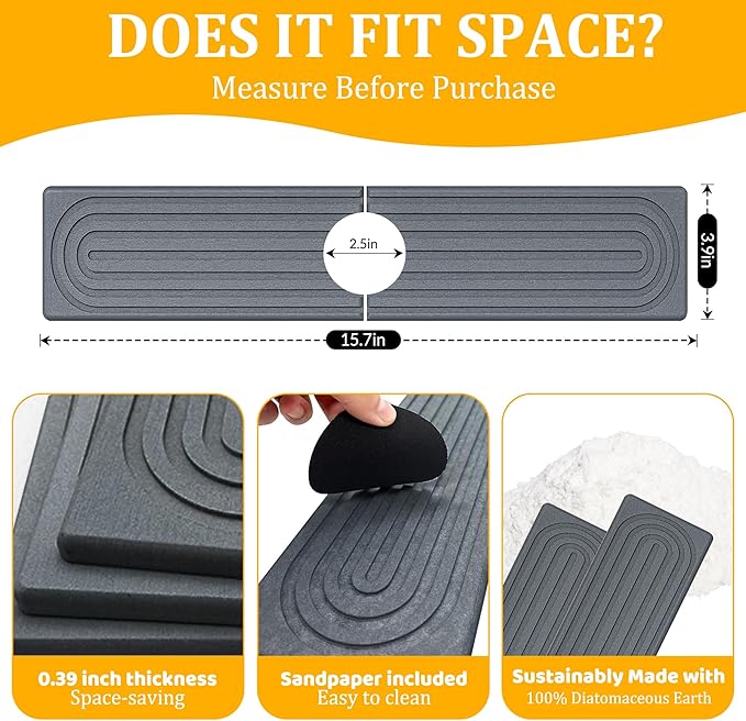Faucet Mat for Kitchen Sink, Super Absorbent Faucet Splash Guard, Diatomite Stone Sink Tray, Kitchen Sink Splash Guard, Faucet Absorbent Mat for Bathroom Counter, Stone Drying Mat