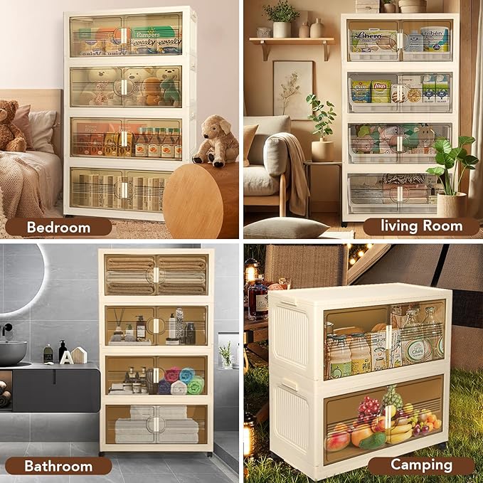 4 Packs 600 QT Stackable Storage Bins with Lids 150 Gal Storage Bins Closet Organizers and Storage Plastic Storage Bins Collapsible Storage Box with Wheels for Bedroom Living Room Dorm Office