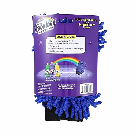 Fabuloso Microfiber Cleaning Mitt Glove, Lint-Free Scratch-Free Dusting and Washing for Furniture, Blinds, Baseboards, Shelves and Car Interior, One Size Fits All, Blue, 1 Count