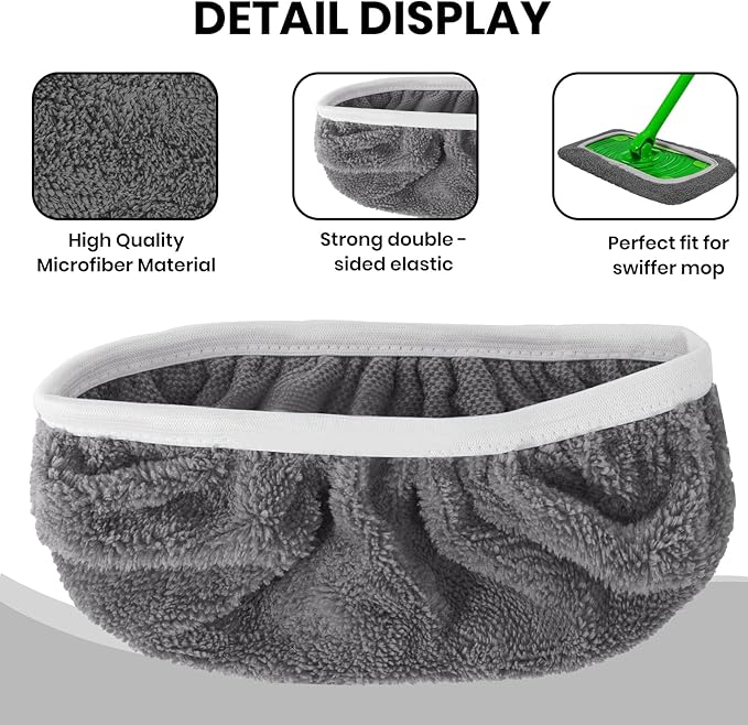 6 Pack Reusable Microfiber Mop Pads - Compatible with Swiffer Sweeper Mop, Washable Dry & Wet Sweeping Cloths Refills for Hardwood Laminate Tile Floor Cleaning