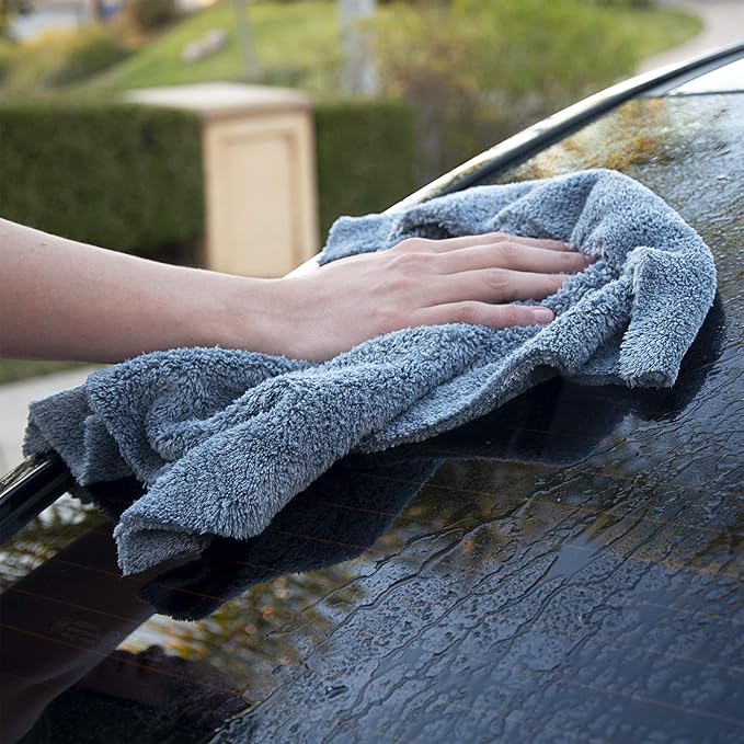 Detailer's Preference Extra Absorbent Ultra Plush 500GSM Edgeless Microfiber Towels, Car Detailing & Home, Streak-Free, Lint-Free, Scratch-Free, Machine Washable & Reusable, 16x16 Inch, 6-Pack, Gray