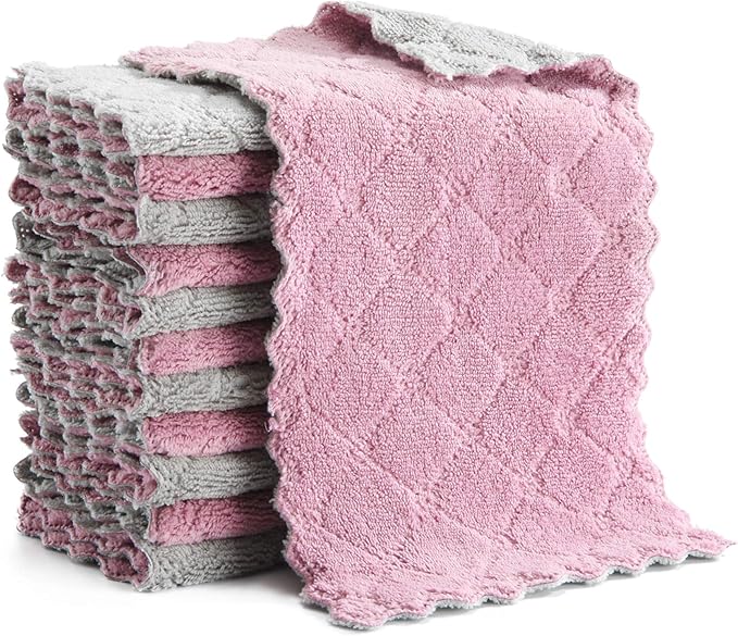 Hypermotion Microfiber Cleaning Cloth, Kitchen Towels, Double-Sided Microfiber Towel Lint Free Highly Absorbent Multi-Purpose Dust and Dirty Cleaning Supplies for Kitchen Car Cleaning. Pack of 12