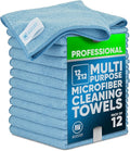 MW PRO Microfiber Cleaning Cloths Blue (12 Pack, 12x12) - Commercial Janitorial Towels & Lint Free Rags - Heavy Duty for Auto Detailing, Glass Windows, Housekeeping & Screens - Washable 300+ Times